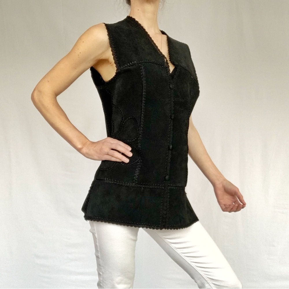 Vintage Suede vest black size 11 fits M L hand-made